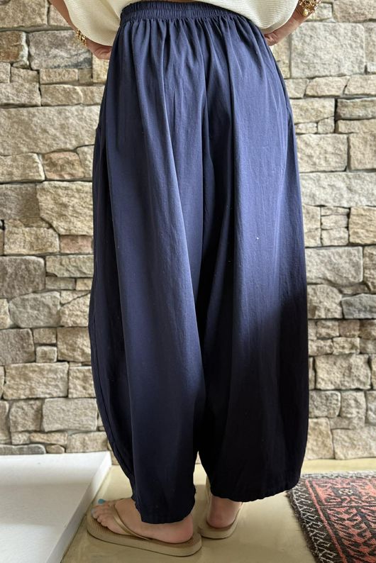 Inga Stretch Poplin Cotton Barrel Pant Navy